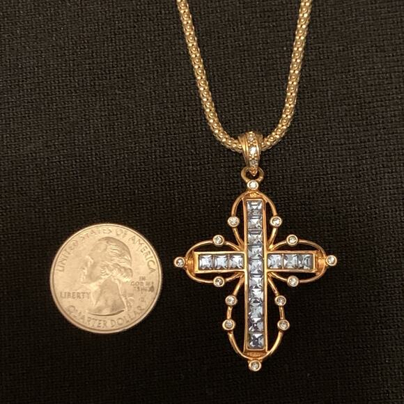 Camrose & Kross JBK Gold and Blue Cross Necklace 18 Inches - Picture 9 of 12